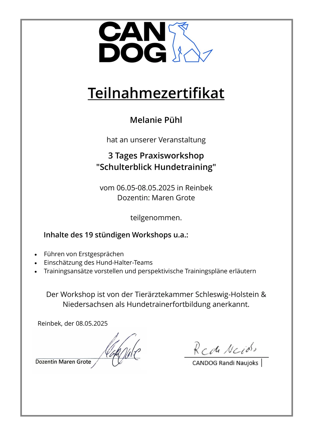 Canis-Optimus - Hundetraining - Zertifikat