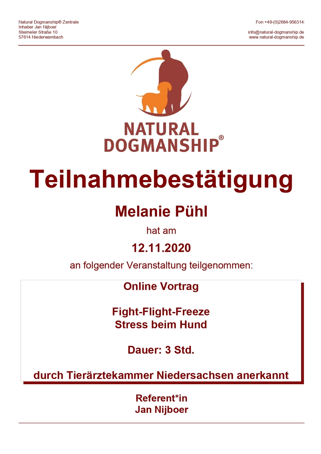 Canis-Optimus - Hundetraining - Zertifikat